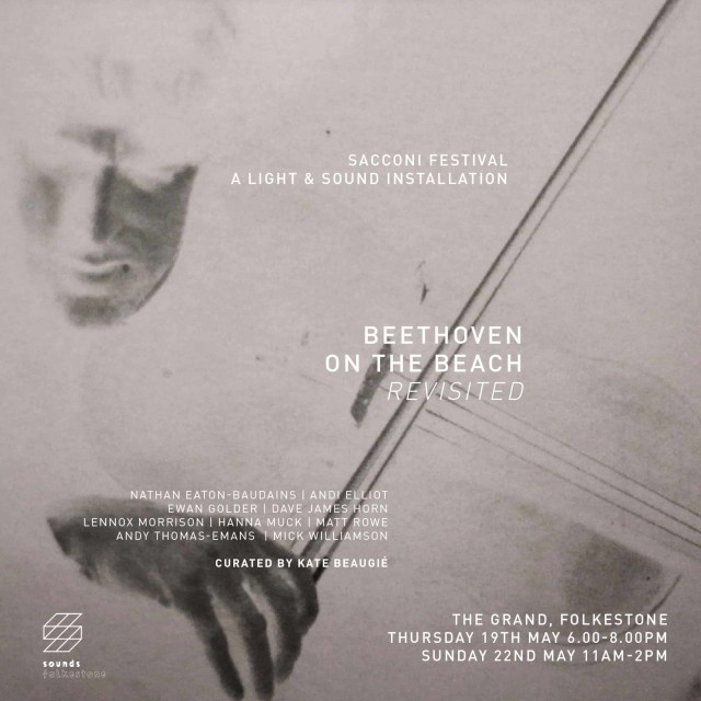 Beethoven on the Beach | Revisited poster showing a solarised image of a person playing the violin